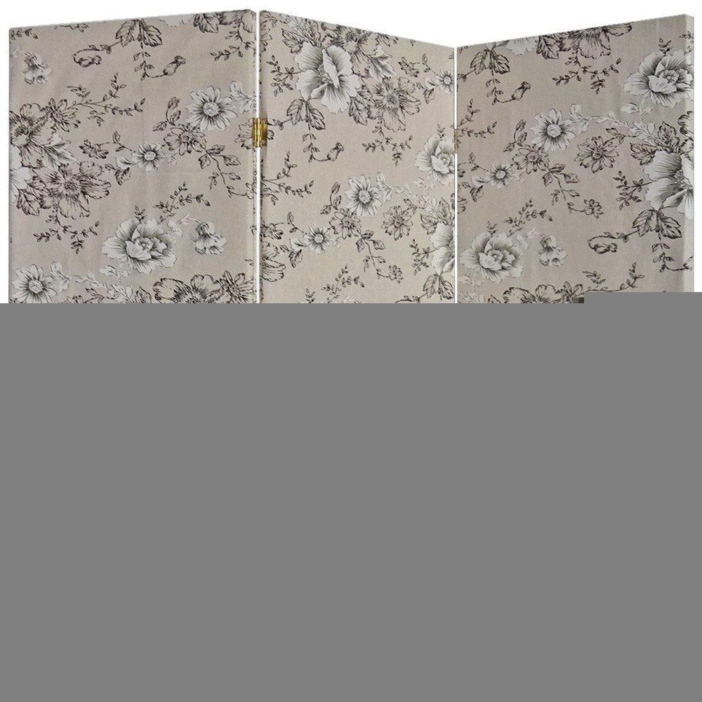 71" Beige and Black Fabric Folding Three Panel Screen Room Divider