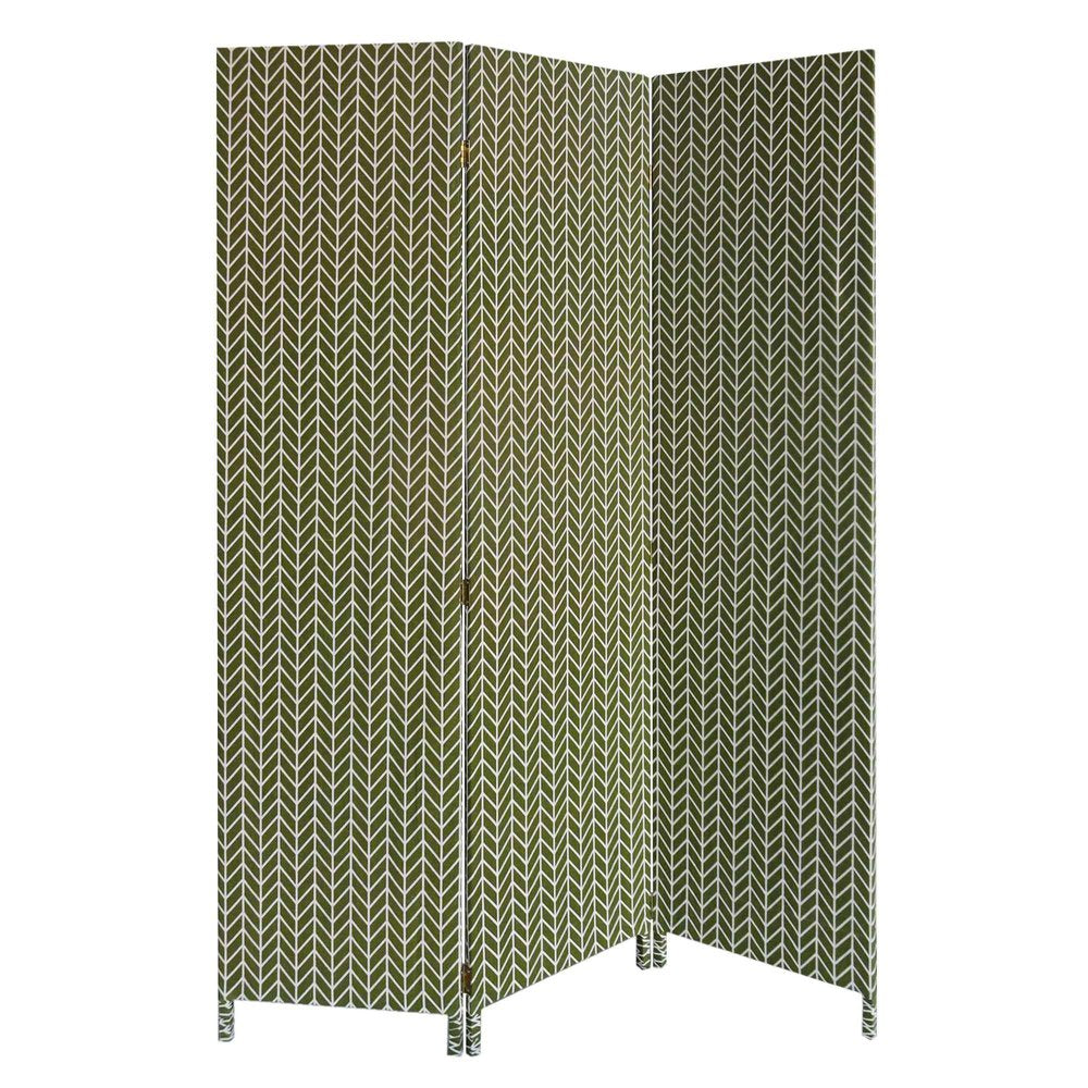 71" Green Fabric Folding Three Panel Screen Room Divider