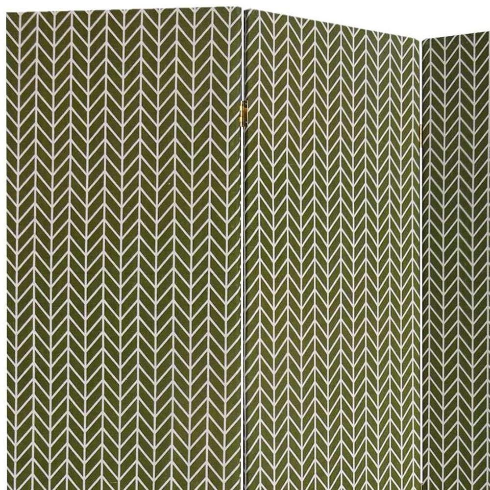71" Green Fabric Folding Three Panel Screen Room Divider
