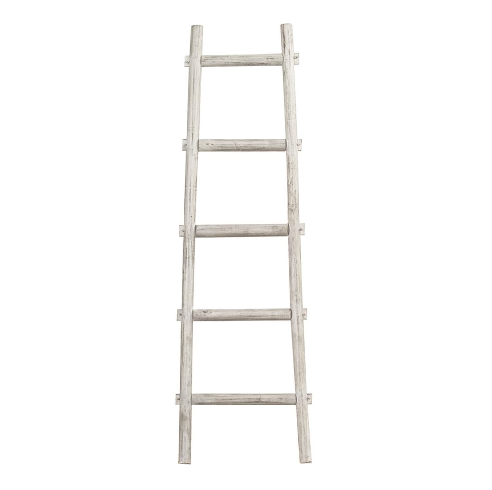 59" Gray Five Step Rustic Weathered Grey Wood Ladder Shelf