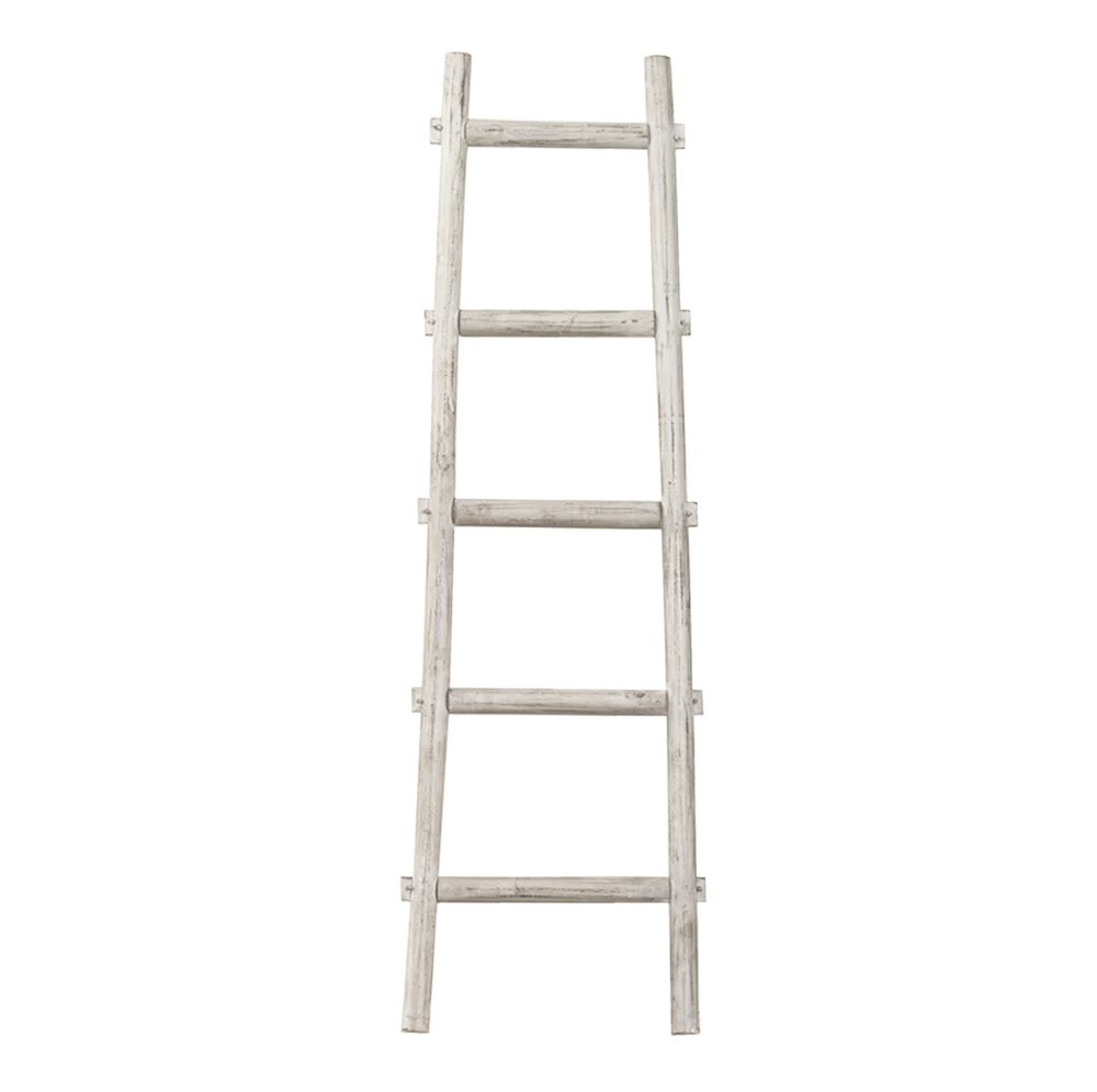 59" Gray Five Step Rustic Weathered Grey Wood Ladder Shelf