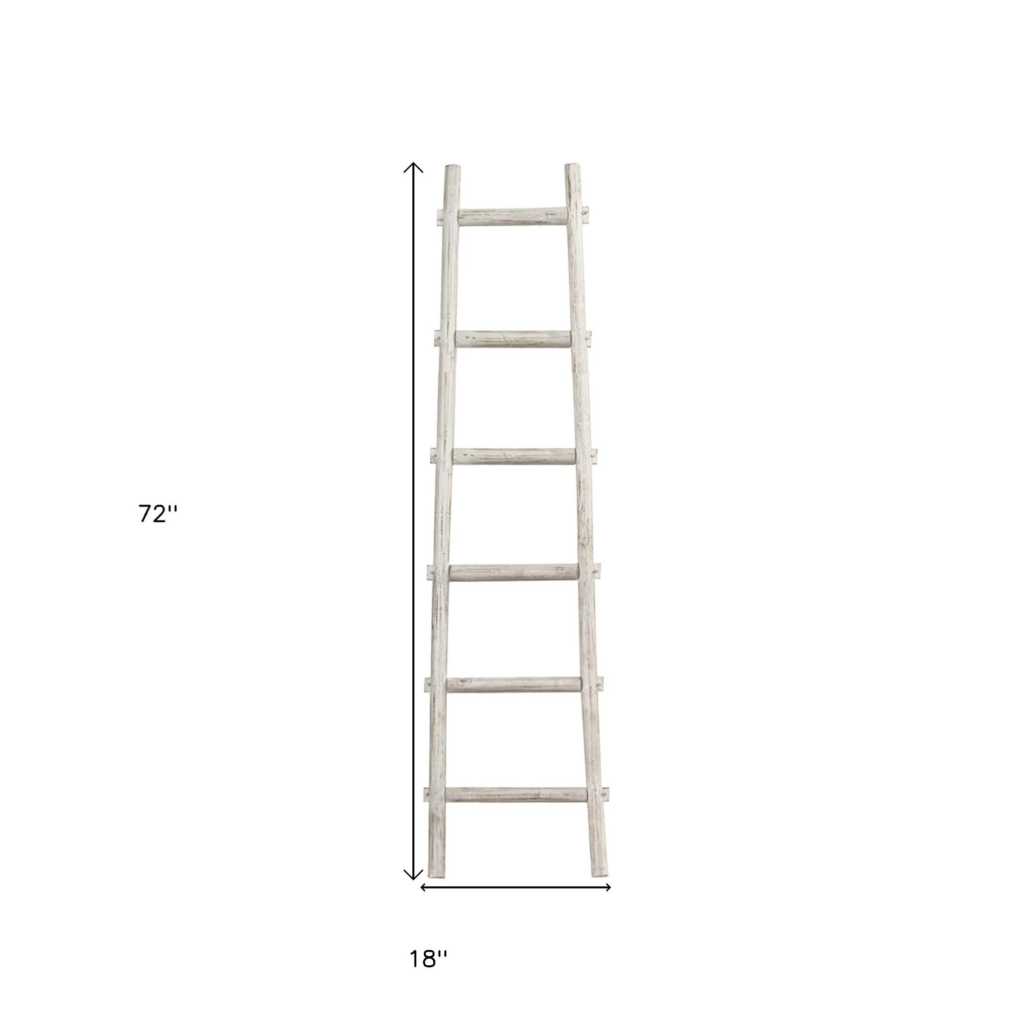 72" White Distressed Solid Wood Six Step Ladder Shelf