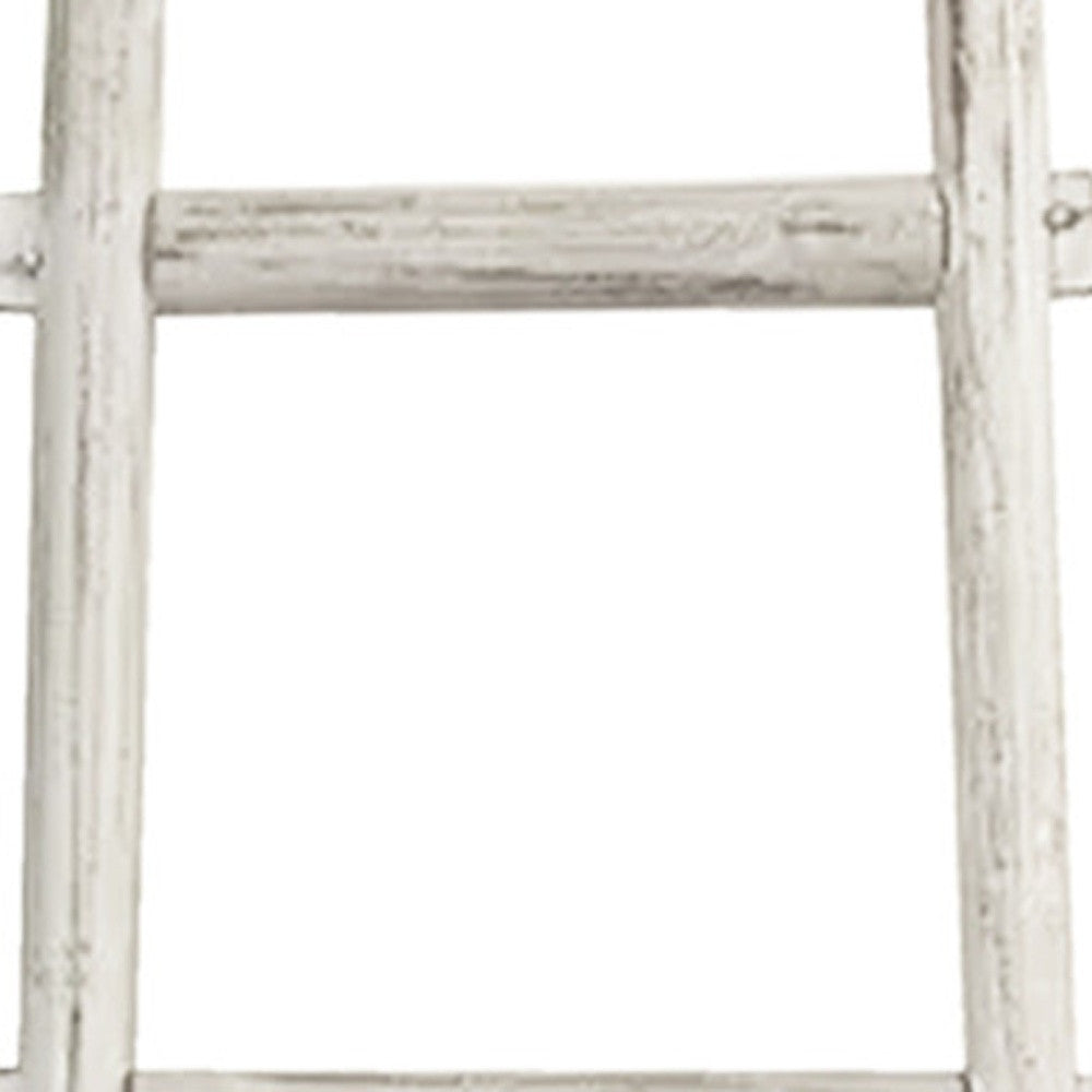 72" White Distressed Solid Wood Six Step Ladder Shelf