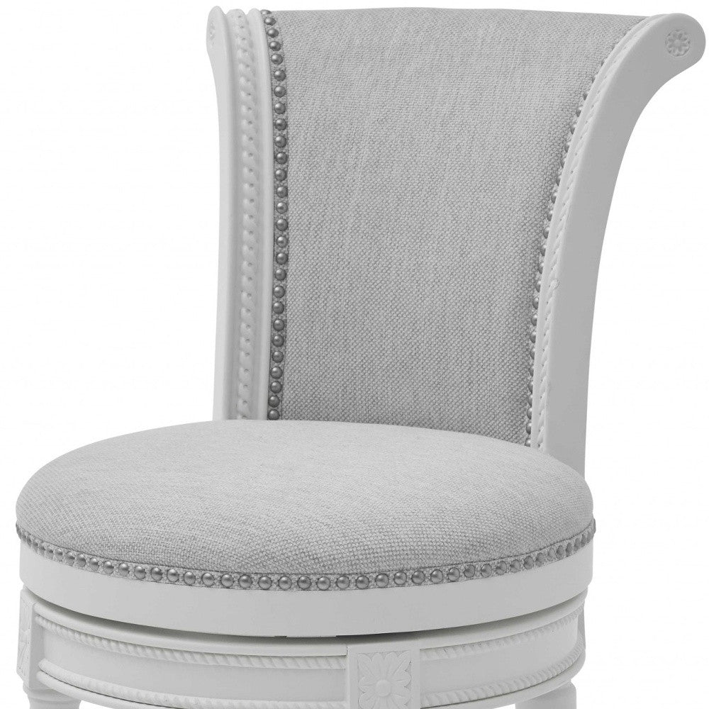 31" Light Gray And White Solid Wood Bar Chair
