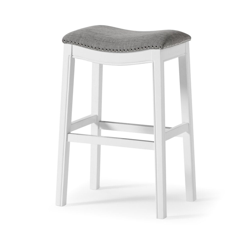 31" Light Gray And White Upholstered And Solid Wood Backless Bar Height Bar Chair