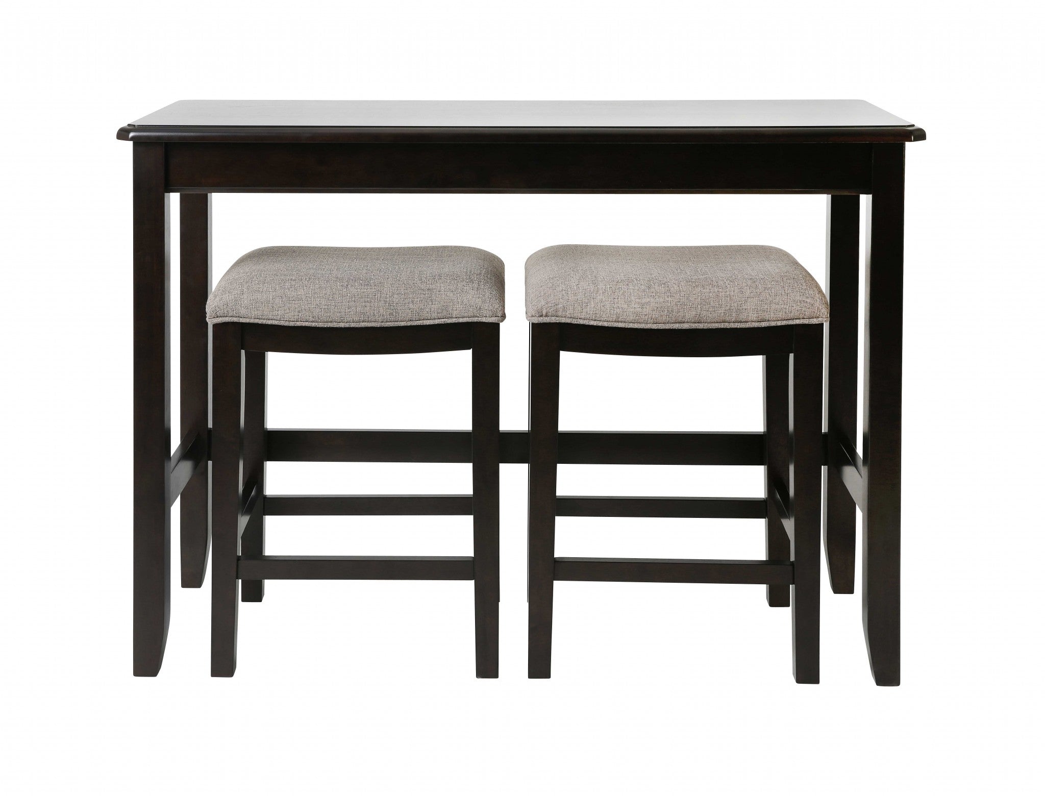 Set of Two 27" Light Gray And Dark Brown Fabric And Solid Wood Backless Bar Chairs