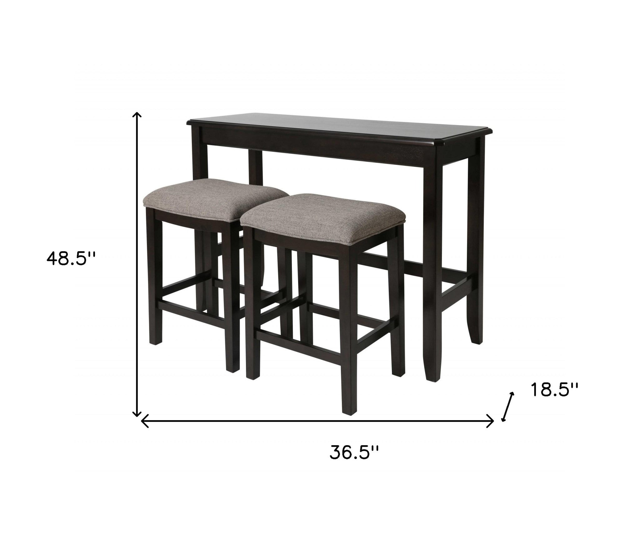 Set of Two 27" Light Gray And Dark Brown Fabric And Solid Wood Backless Bar Chairs