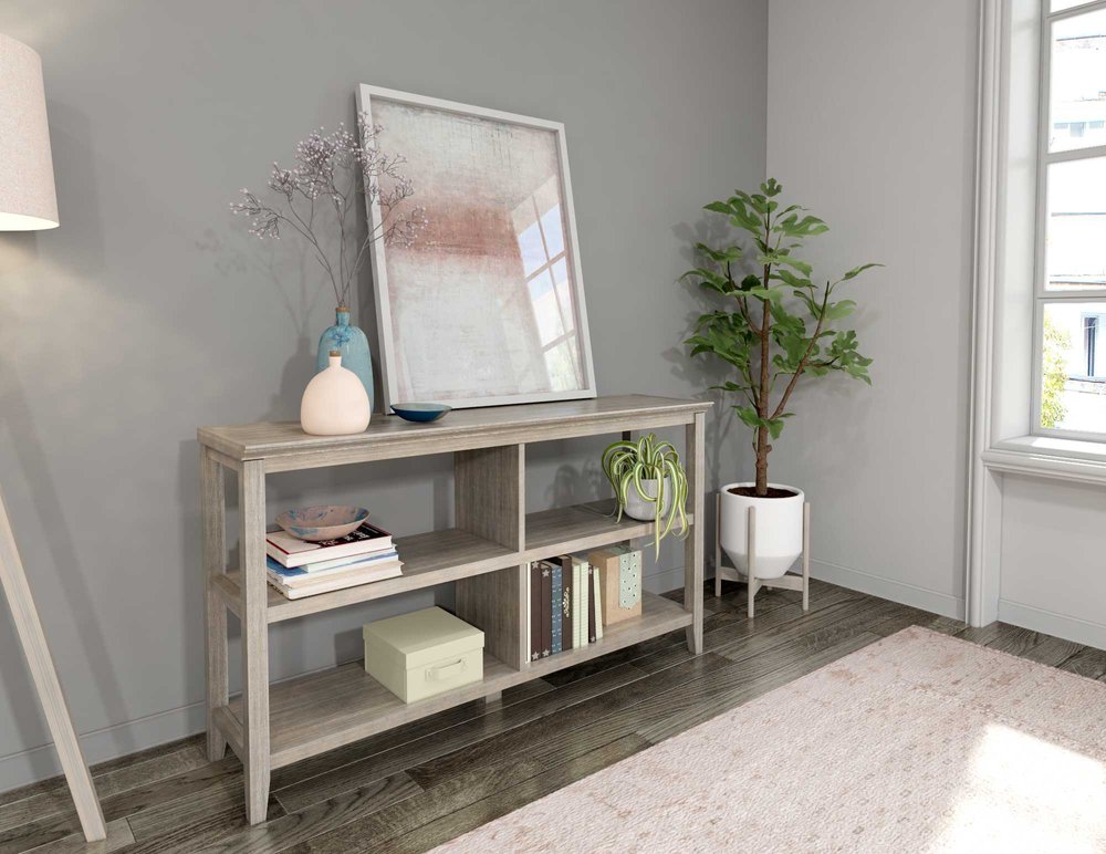 Gray Solid and Manufactured Wood and Solid Wood Double Bookcase