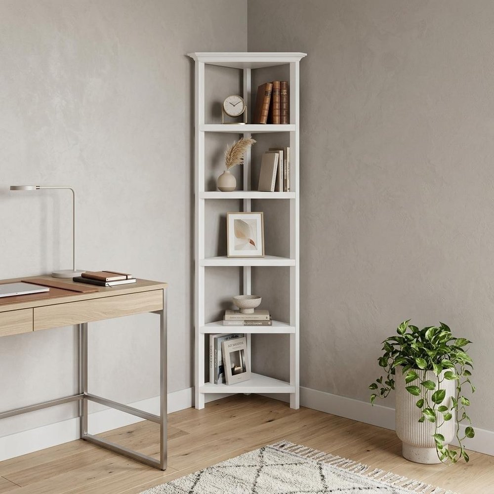 White Solid Wood Corner Bookcase