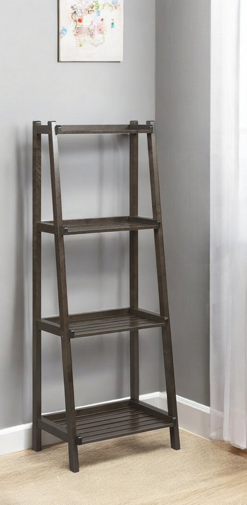 Espresso Solid Wood Ladder Bookcase