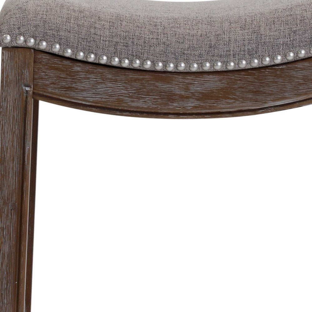 26" Gray and Brown Fabric and Solid Wood Backless Counter Height Bar Chair