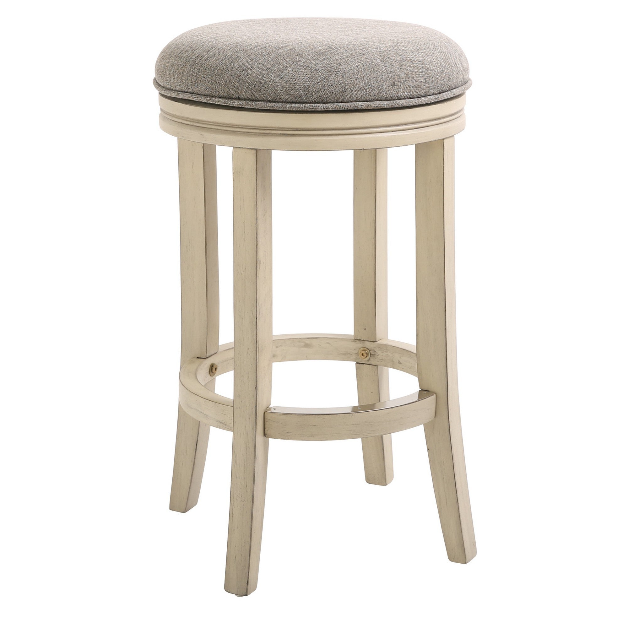 25" Gray And Ivory Fabric And Linen And Solid Wood Backless Counter Height Swivel Bar Chair