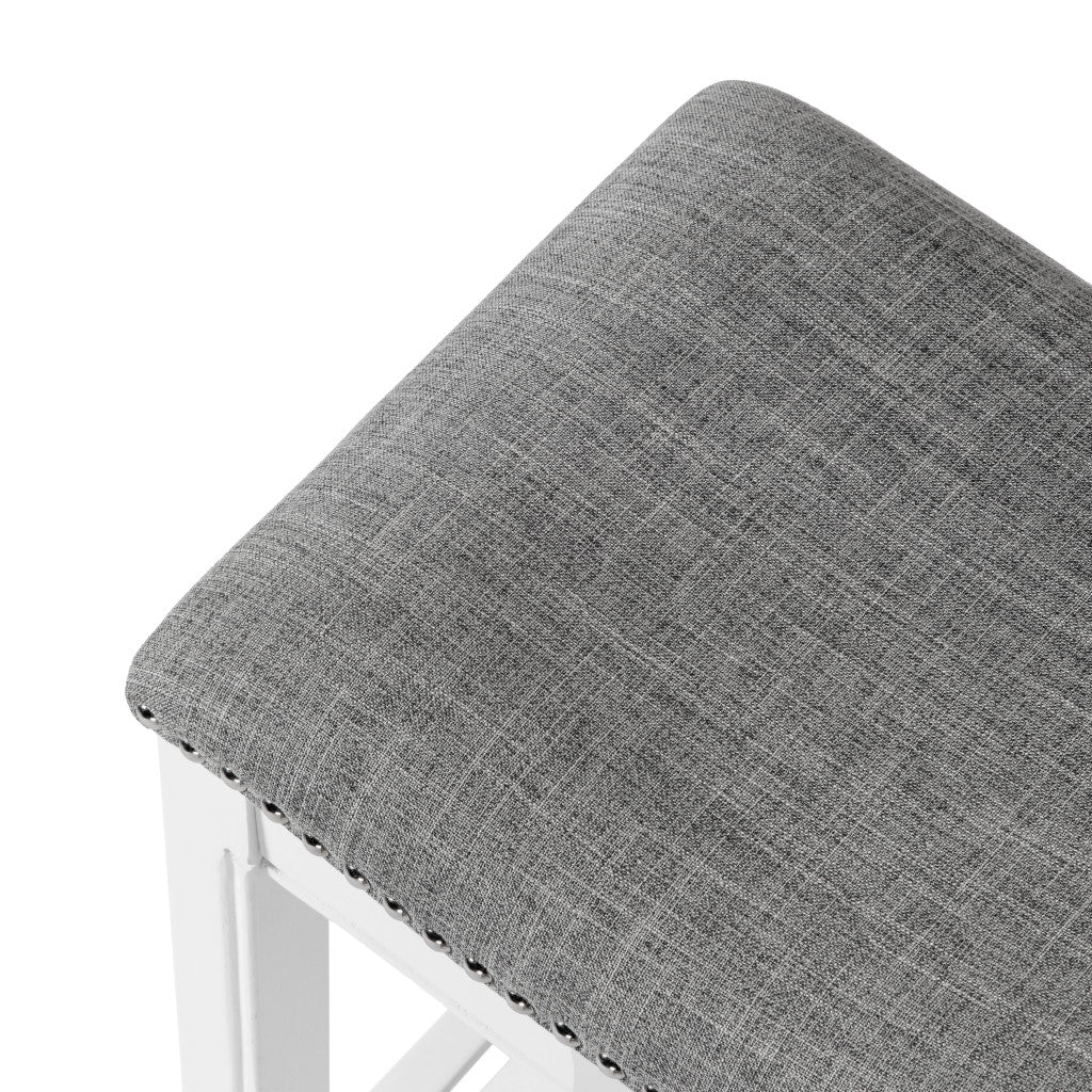 26" Gray And White Fabric And Solid Wood Backless Counter Height Bar Chair