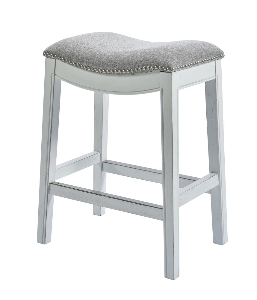 26" Gray and White Solid Wood and Linen Blend Backless Counter Height Bar Chair