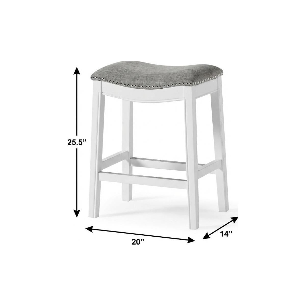 26" Gray And White Fabric And Solid Wood Backless Counter Height Bar Chair