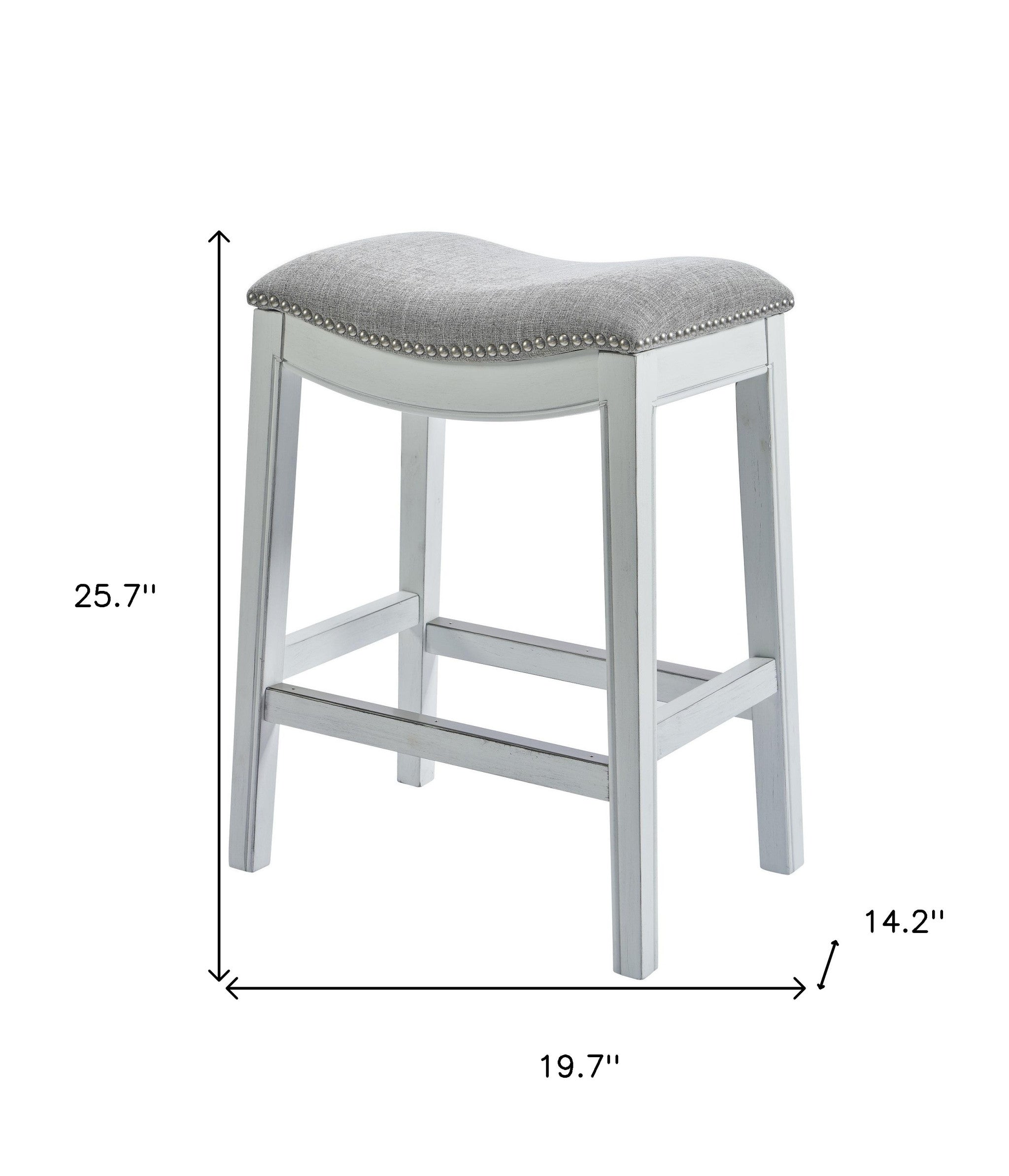 26" Gray And White Solid Wood Backless Counter Height Bar Chair