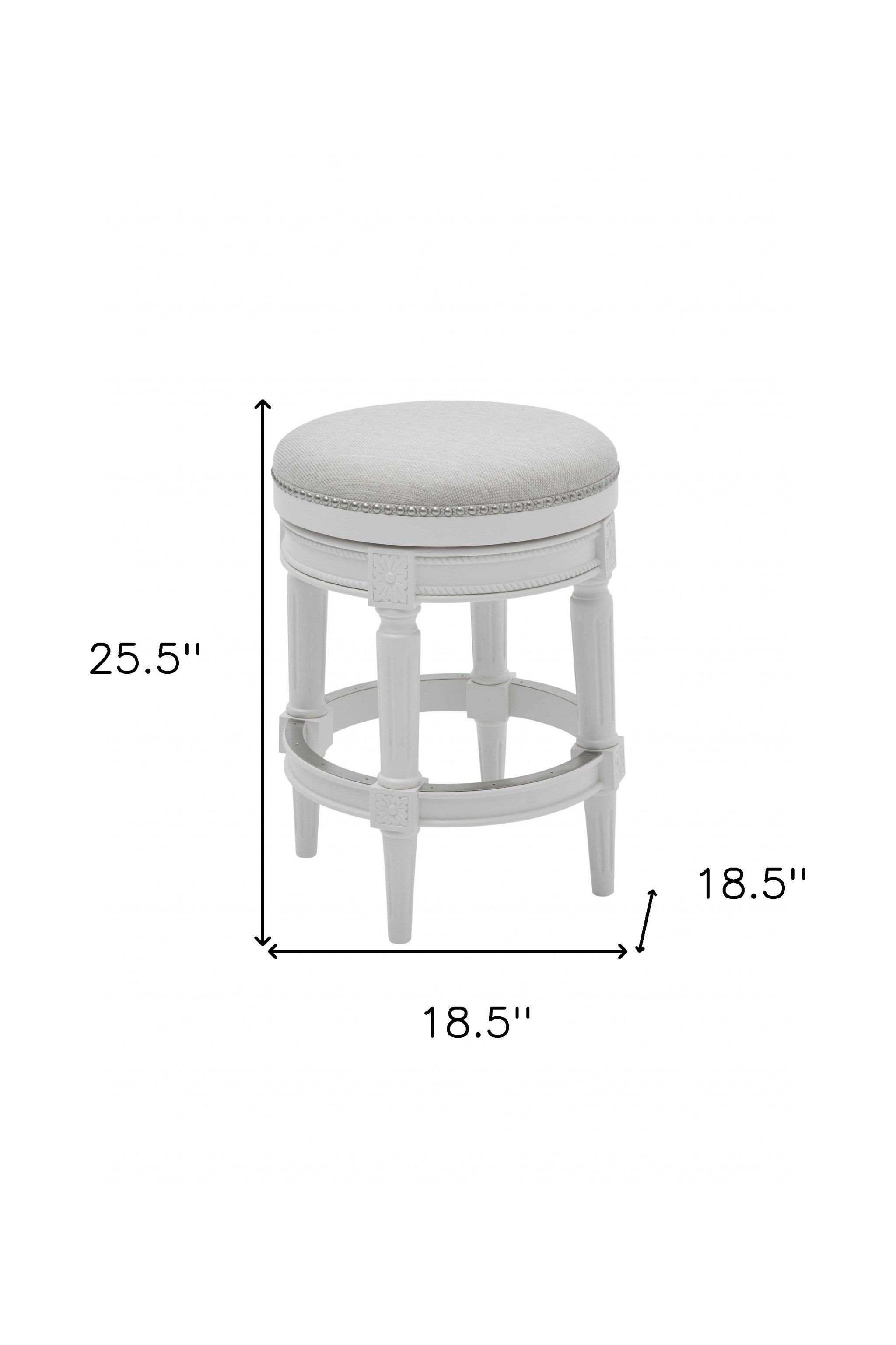 26" White Fabric And Solid Wood Backless Counter Height Swivel Bar Chair