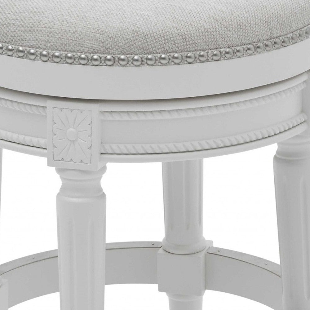 26" White Fabric And Solid Wood Backless Counter Height Swivel Bar Chair