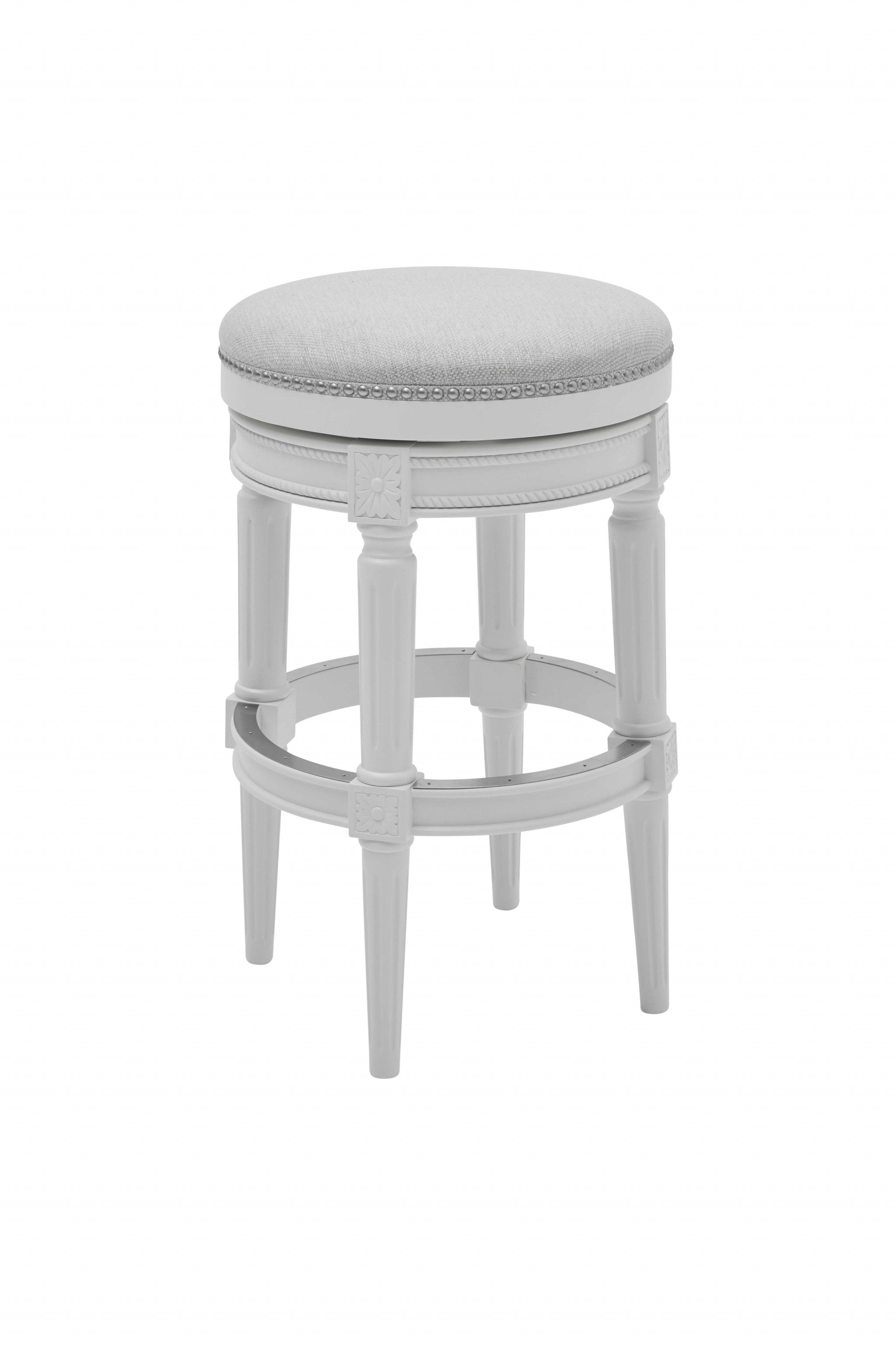 26" Gray Solid Wood Backless Bar Height Swivel Bar Chair