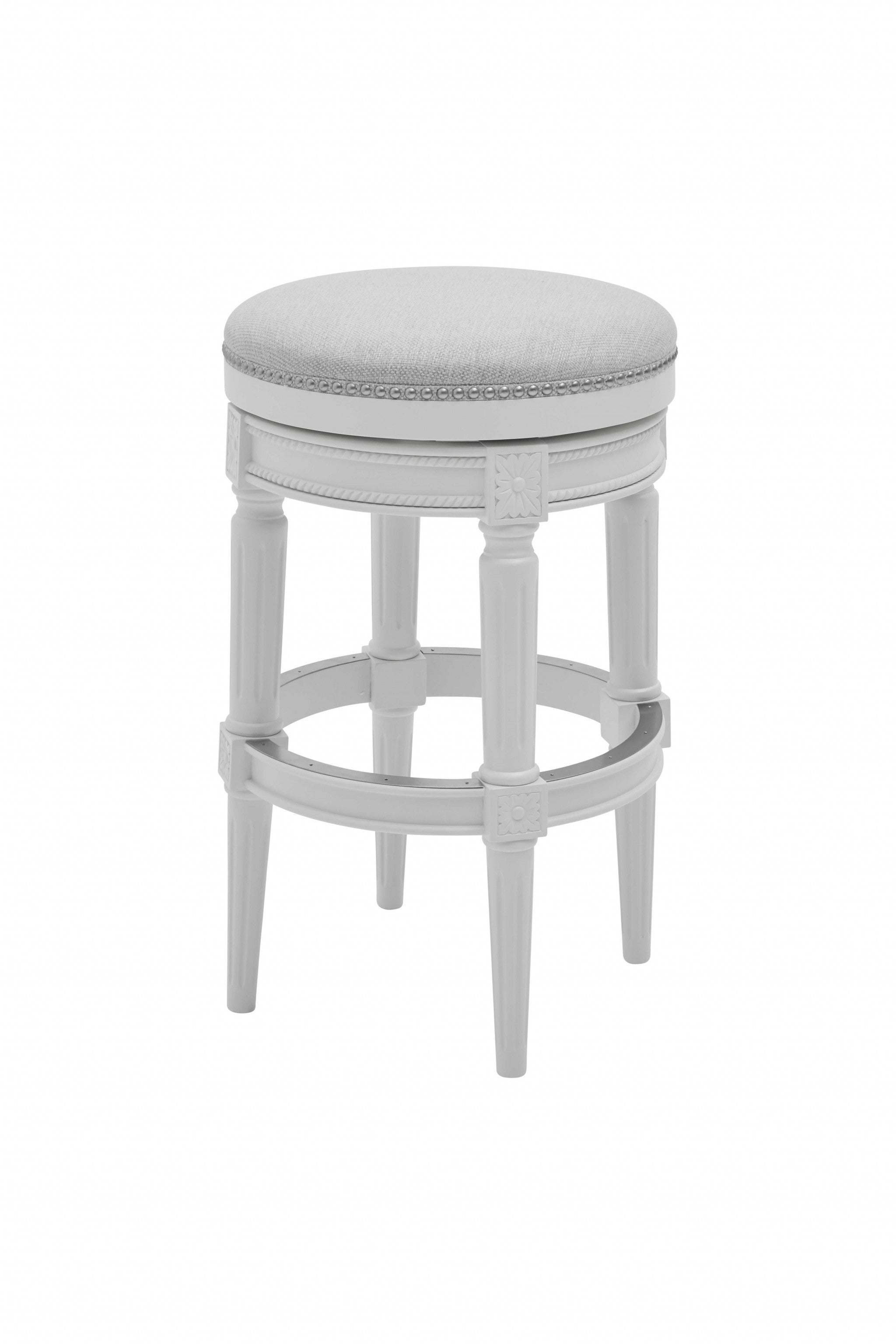 26" Gray Solid Wood Backless Bar Height Swivel Bar Chair