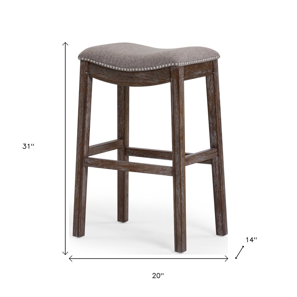 31" Taupe and Brown Solid Wood Backless Bar Height Bar Chair