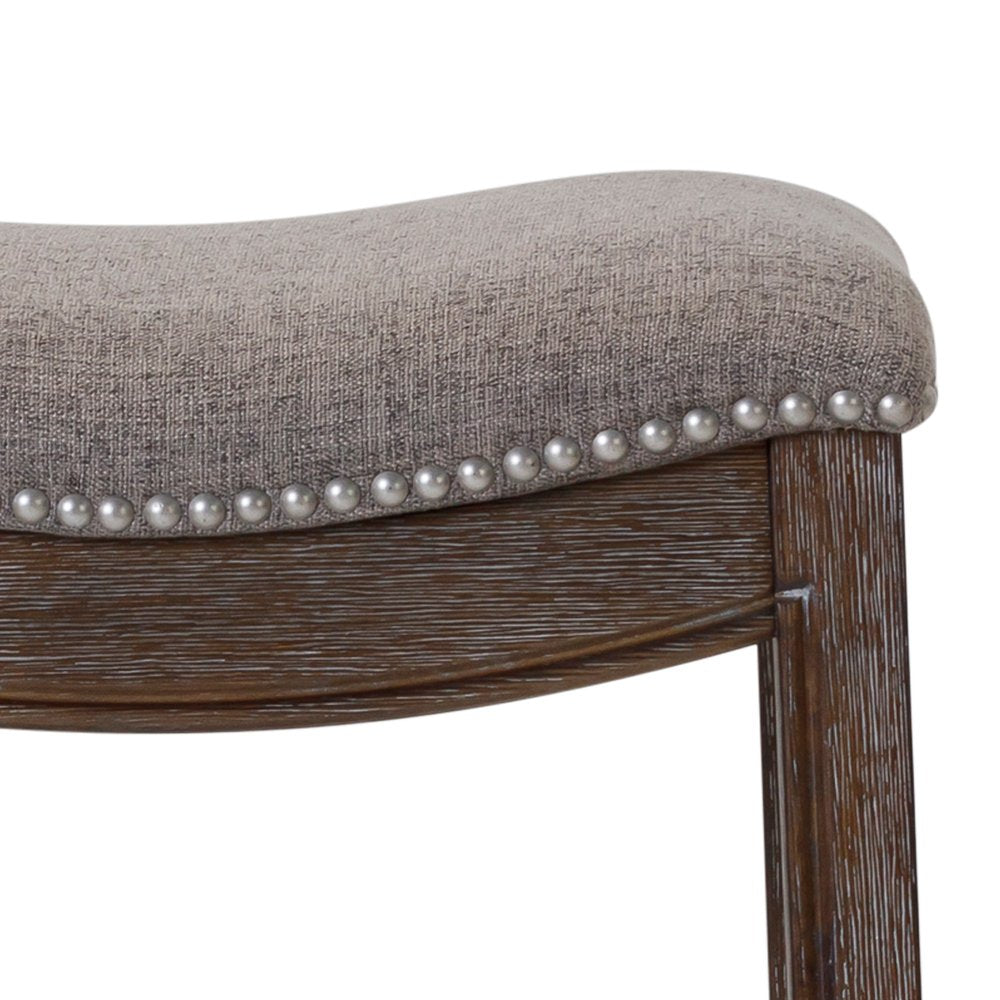 31" Taupe and Brown Solid Wood Backless Bar Height Bar Chair