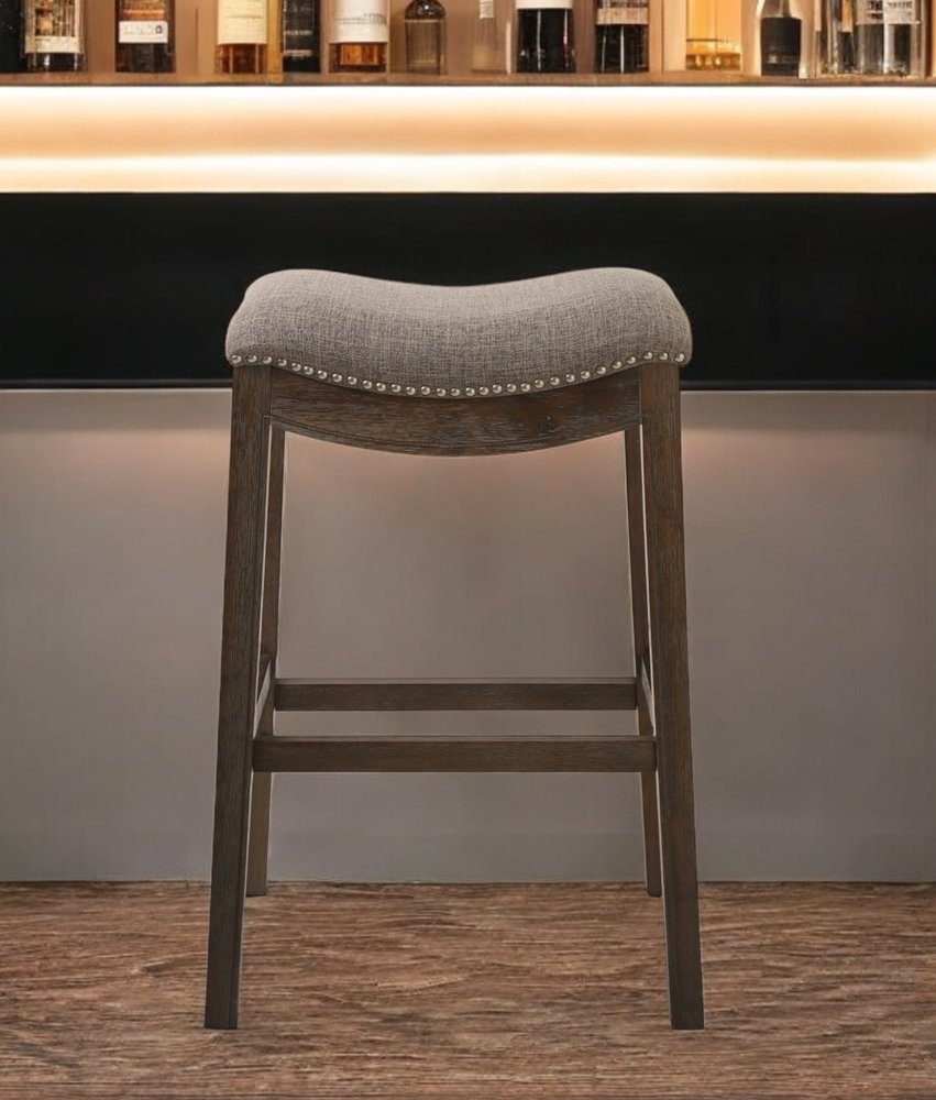 31" Taupe and Brown Solid Wood Backless Bar Height Bar Chair