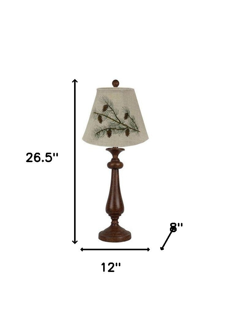 Brown Candlestick Forest Pinecone Tree Shade Table Lamp