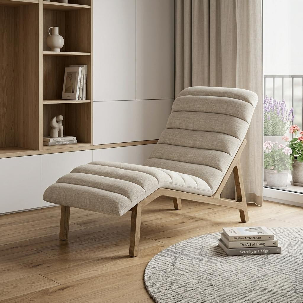 54" Cream and Brown Fabric Tufted Lounge Chair