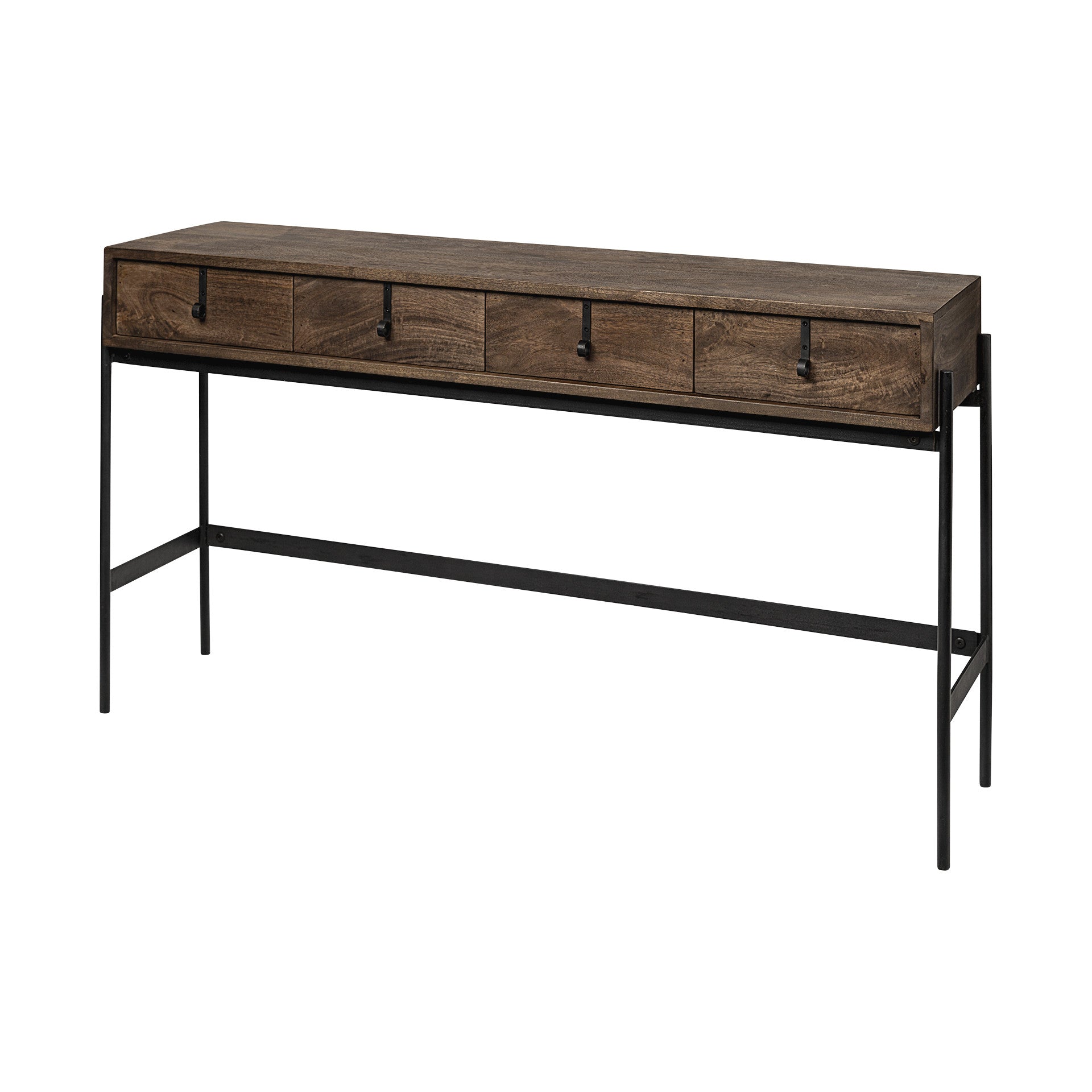14" Brown Solid Wood 4 Legs Console Table And Drawers