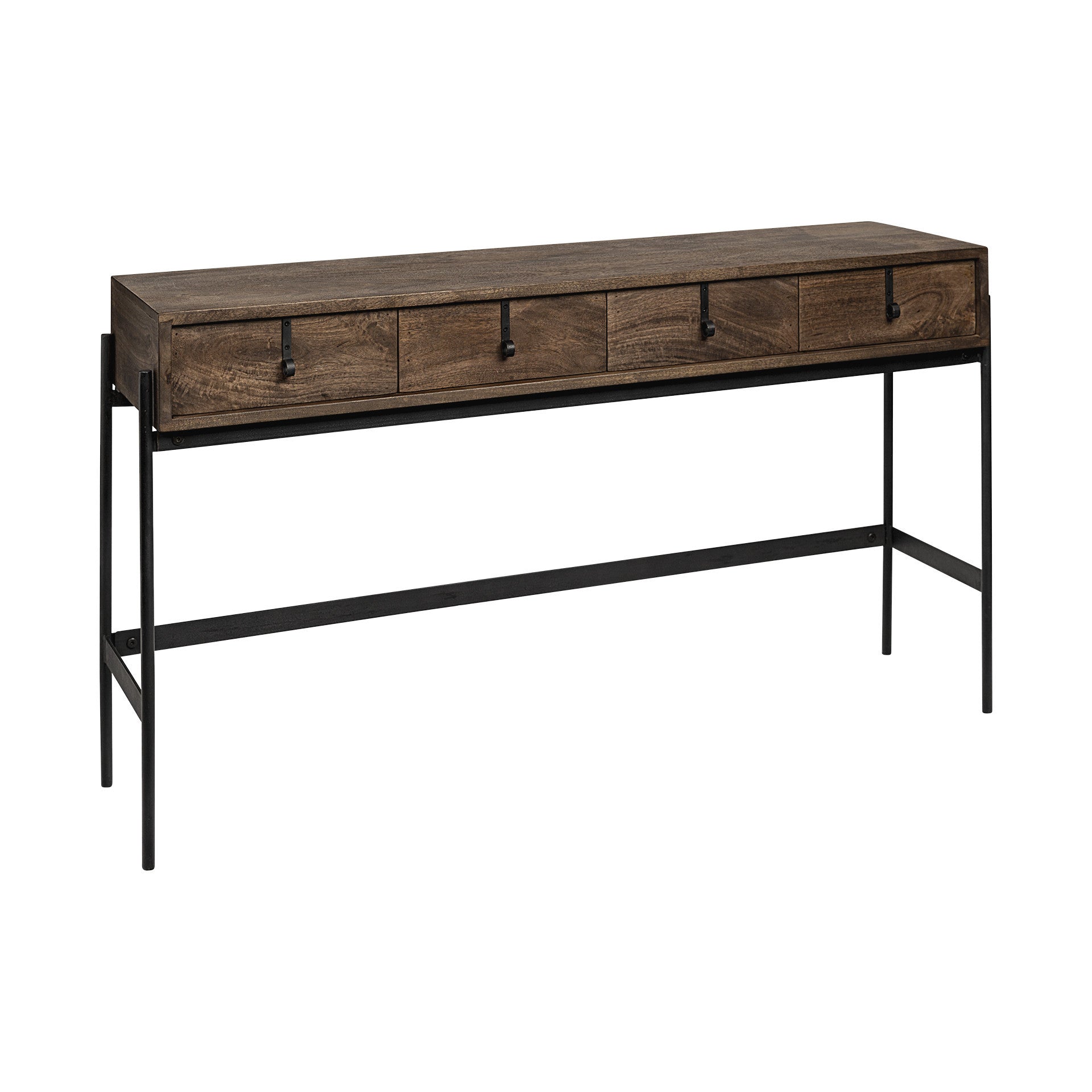 14" Brown and Black Solid Wood Console Table And Drawers