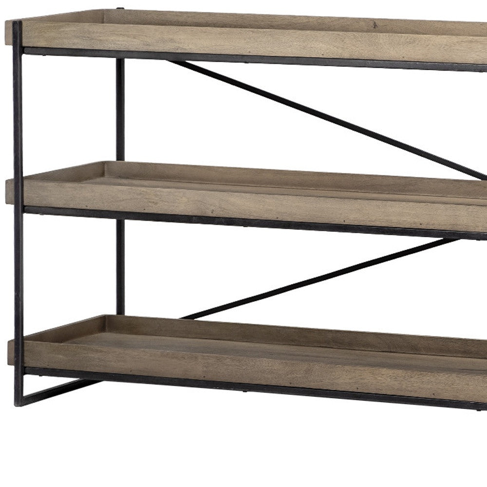 Light Brown Mango Wood Finish Console Table With Matte Black Iron Frame