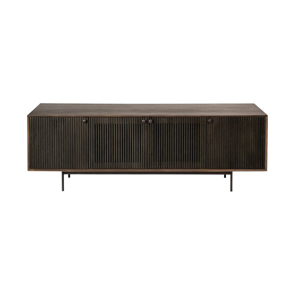 20" Brown Solid Wood Cabinet Enclosed Storage TV Stand