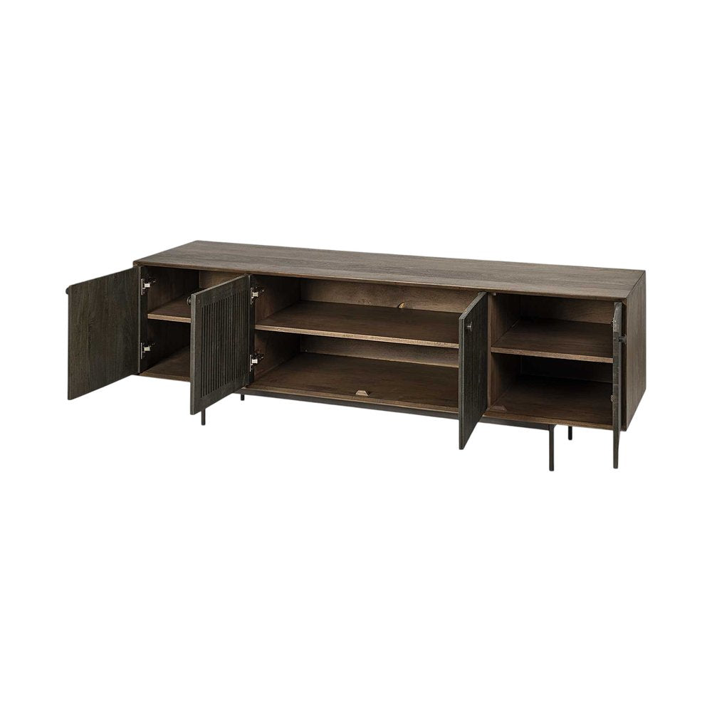 20" Brown Solid Wood Cabinet Enclosed Storage TV Stand