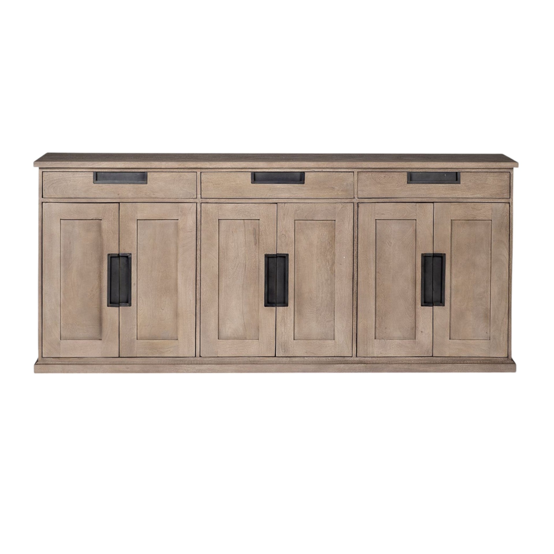 82" Brown Solid Wood Three Drawer Sideboard with Six Doors