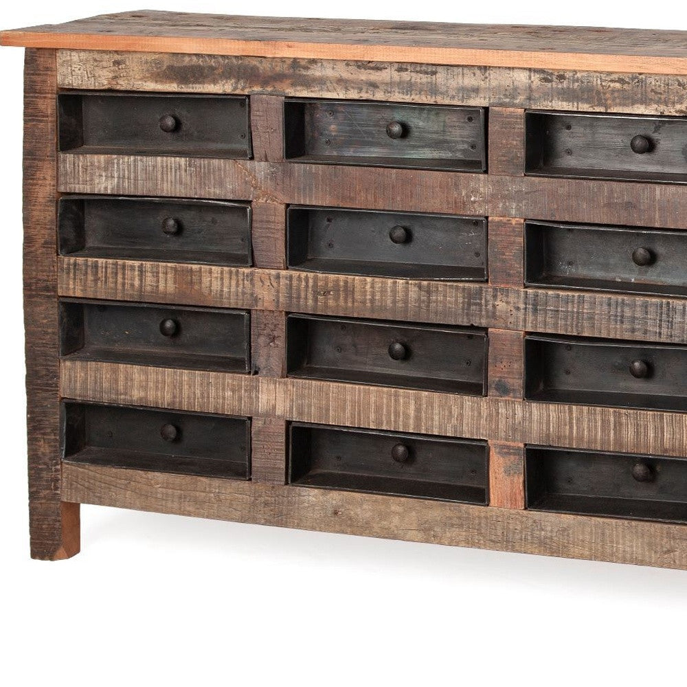 Brown Reclaimed Hardwood Sideboard With 16 Pull Out Drawers