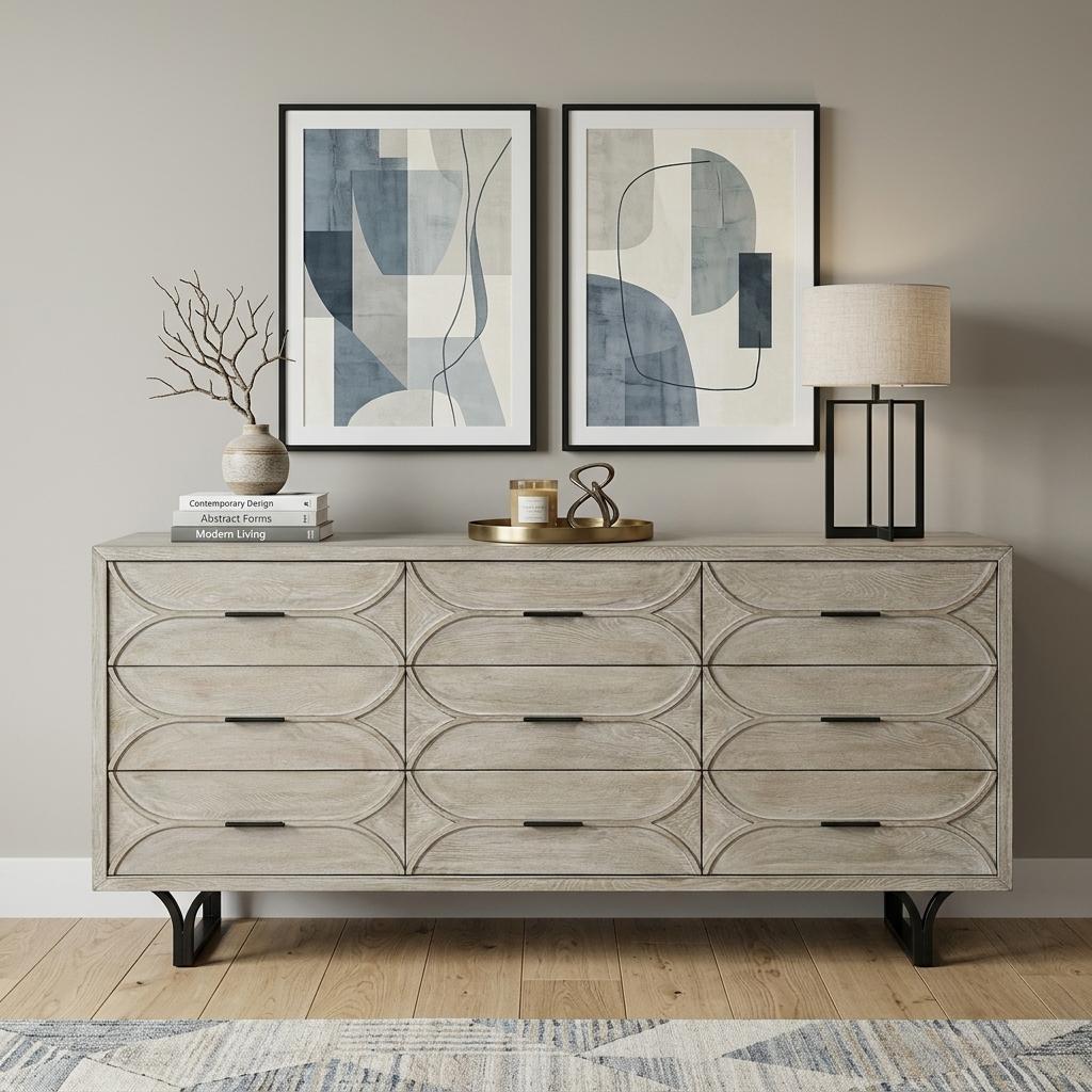 70" Light Brown Solid Wood Nine Drawer Sideboard