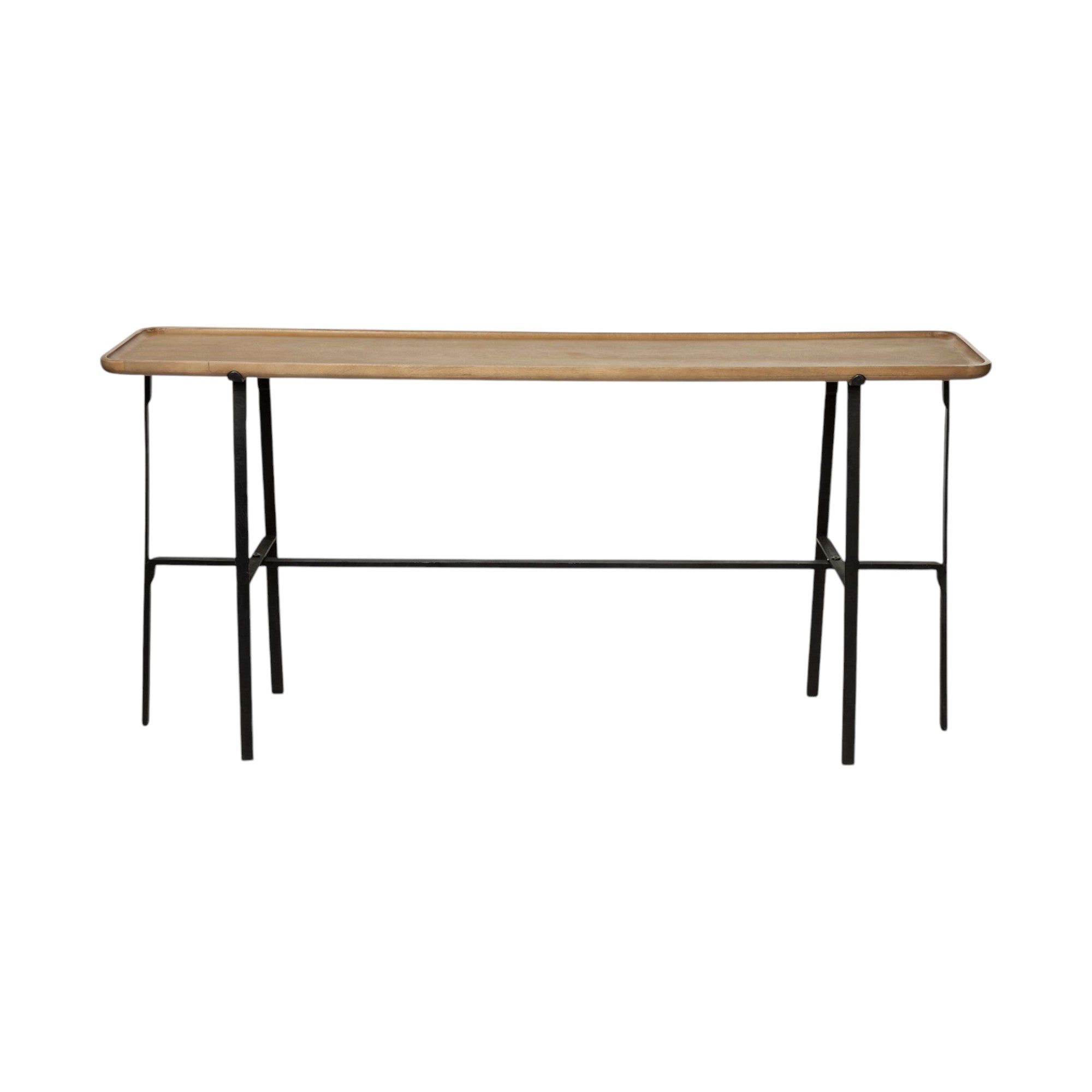 60" Brown and Black Solid Wood and Metal Trestle Console Table