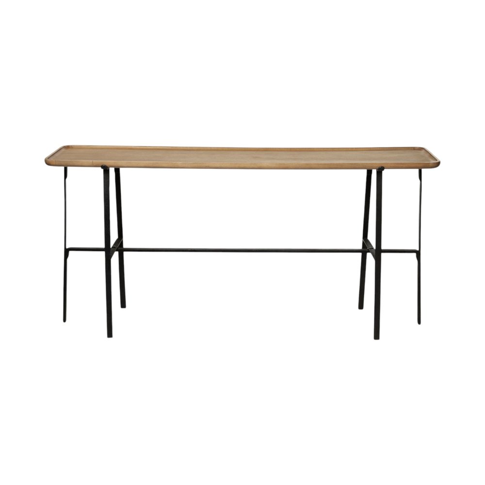 14" Brown and Black Solid Wood Trestle Console Table