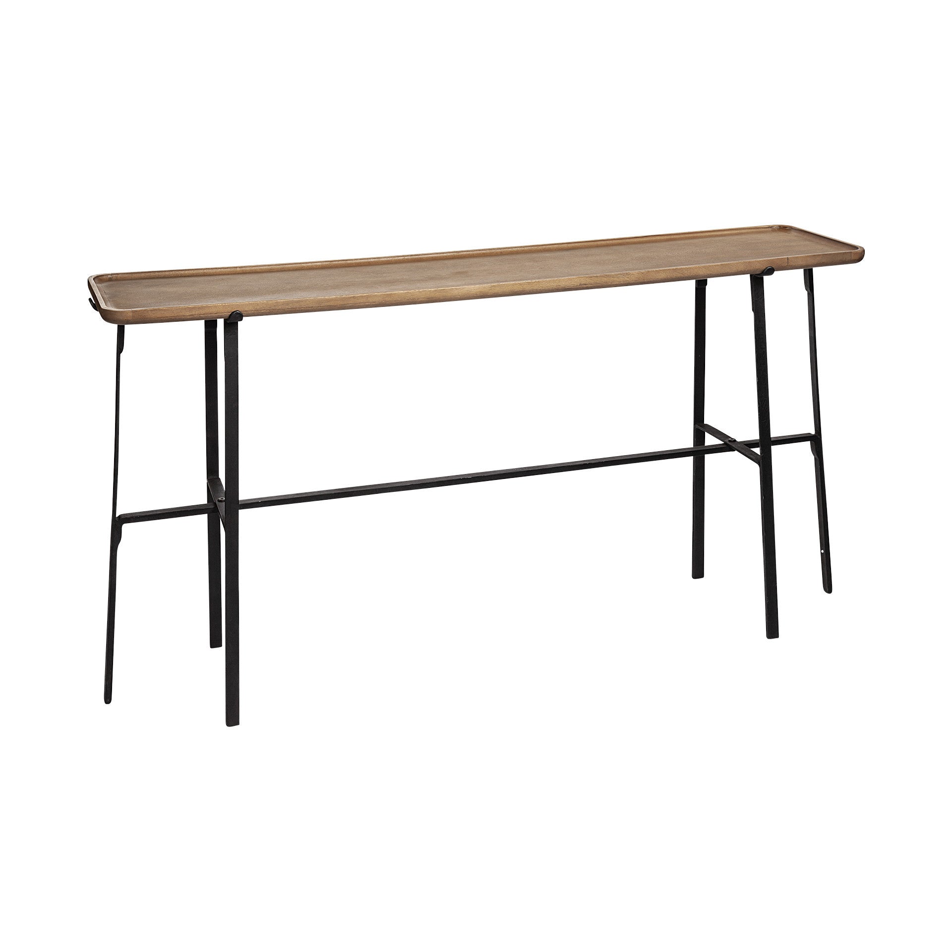 60" Brown and Black Solid Wood and Metal Trestle Console Table