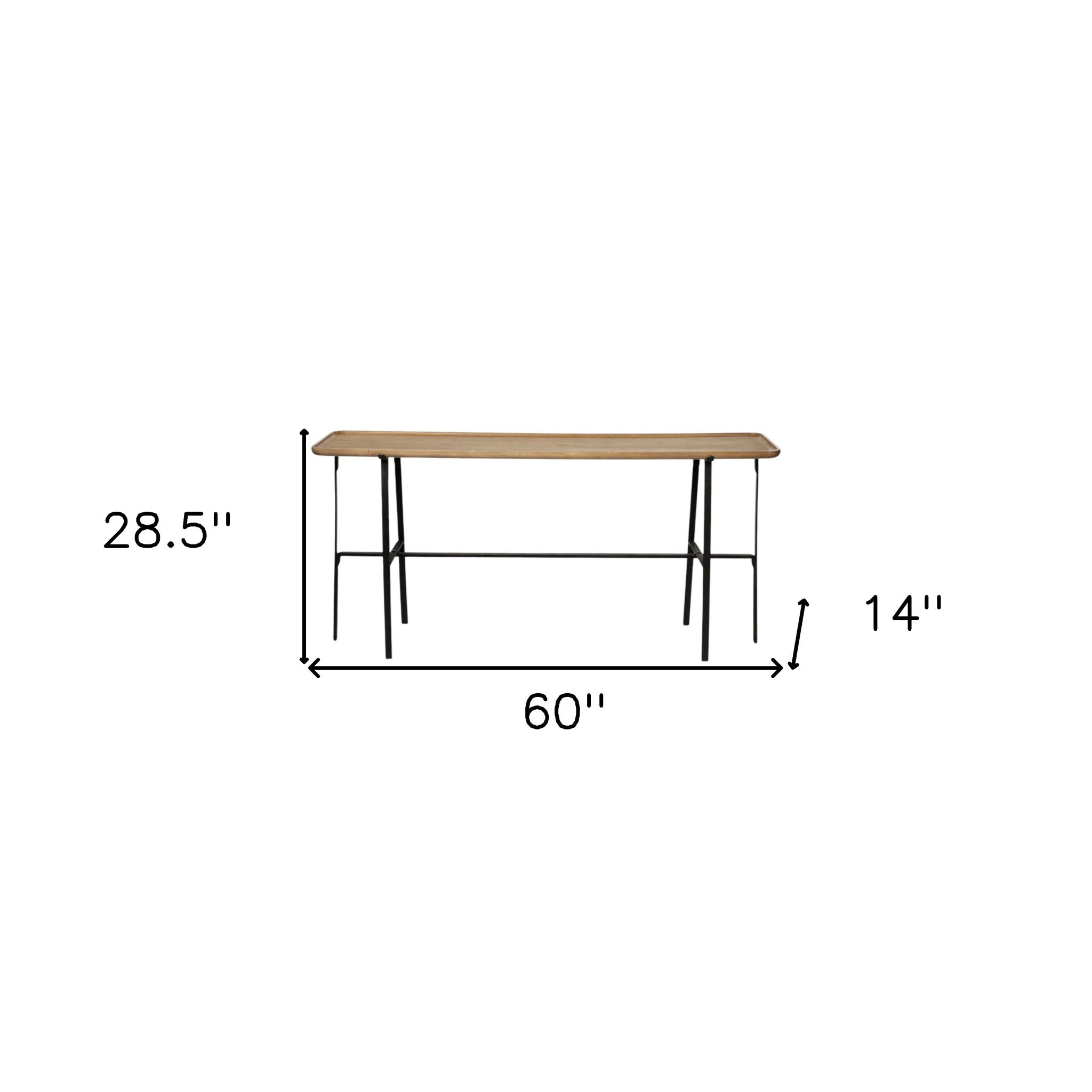60" Brown and Black Solid Wood and Metal Trestle Console Table