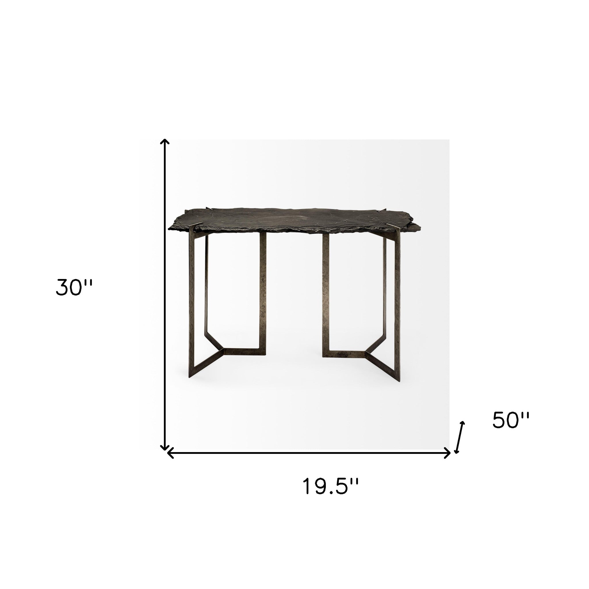 Rectangular Black Live Edge Slate Console Table With Double Pedestal Base