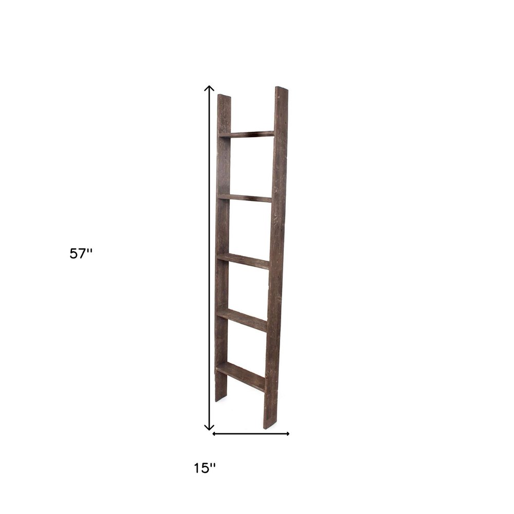 57" Brown Rustic Five Step Wood Ladder Shelf