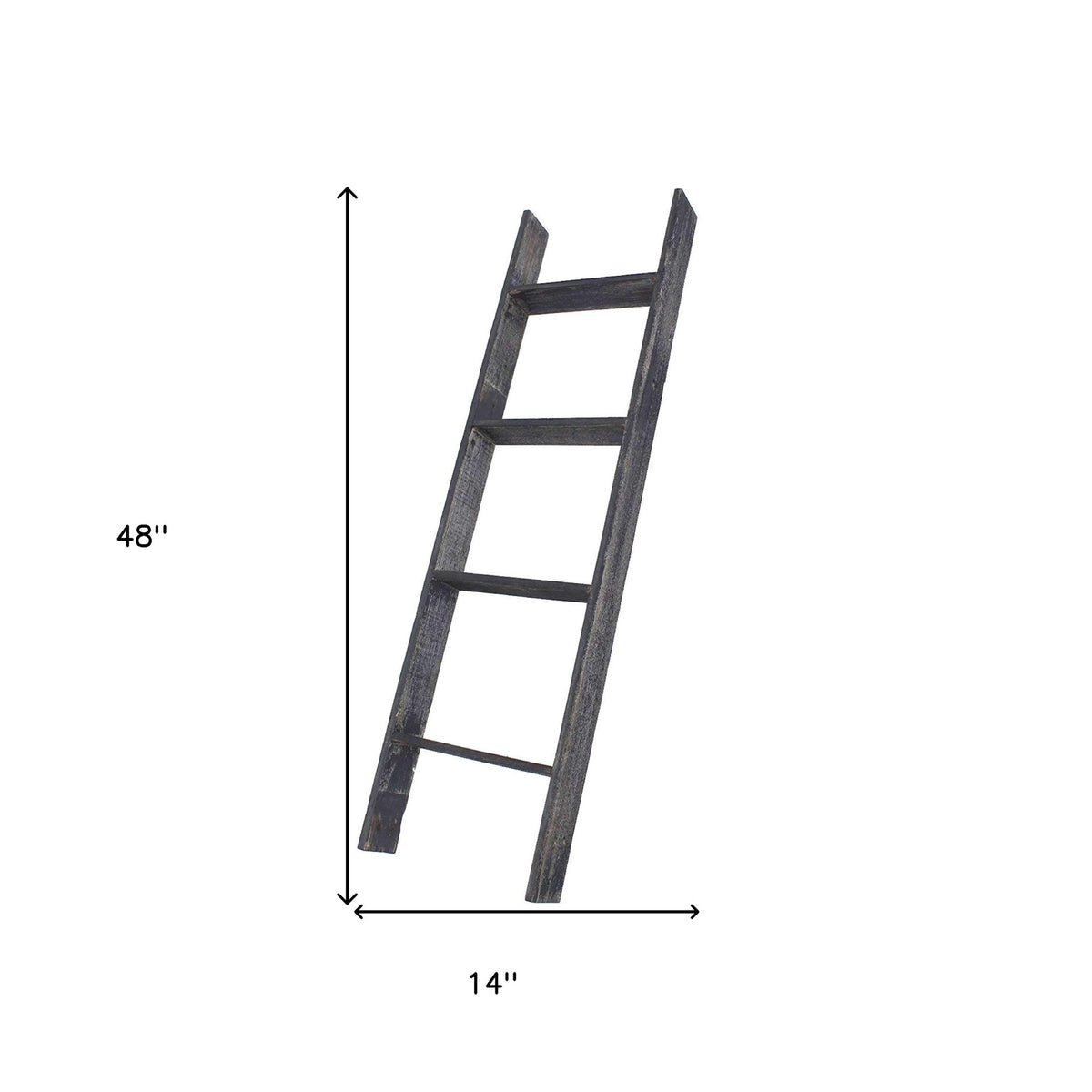48" Black Distressed Solid Wood Four Step Ladder Shelf