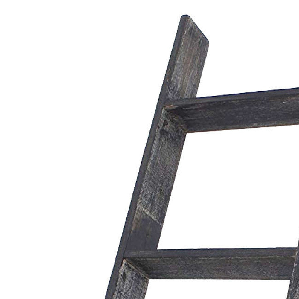 48" Black Distressed Solid Wood Four Step Ladder Shelf