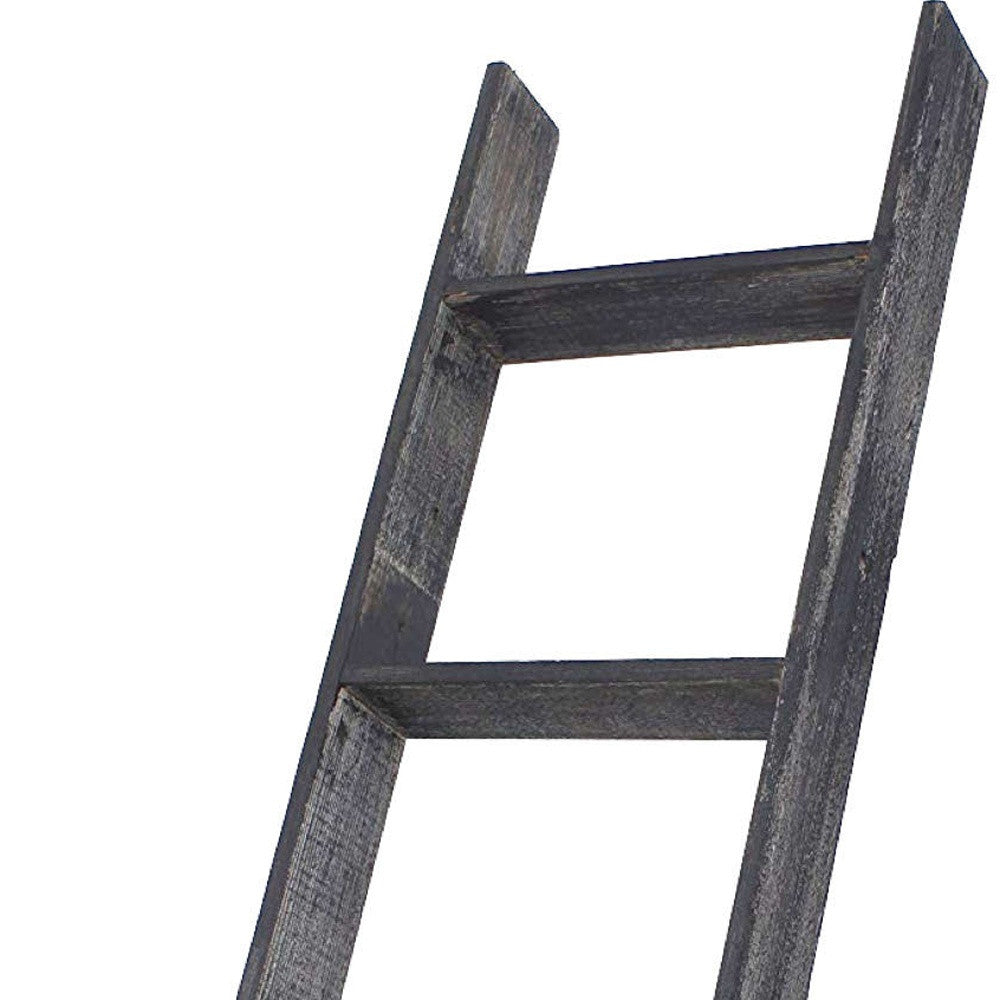 48" Black Distressed Solid Wood Four Step Ladder Shelf