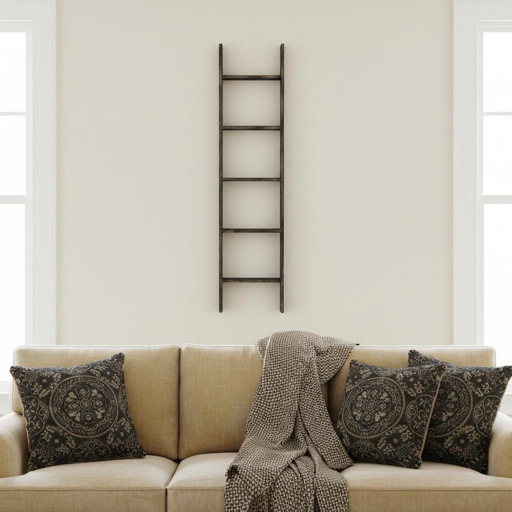 4 Step Rustic Black Wood Ladder Shelf