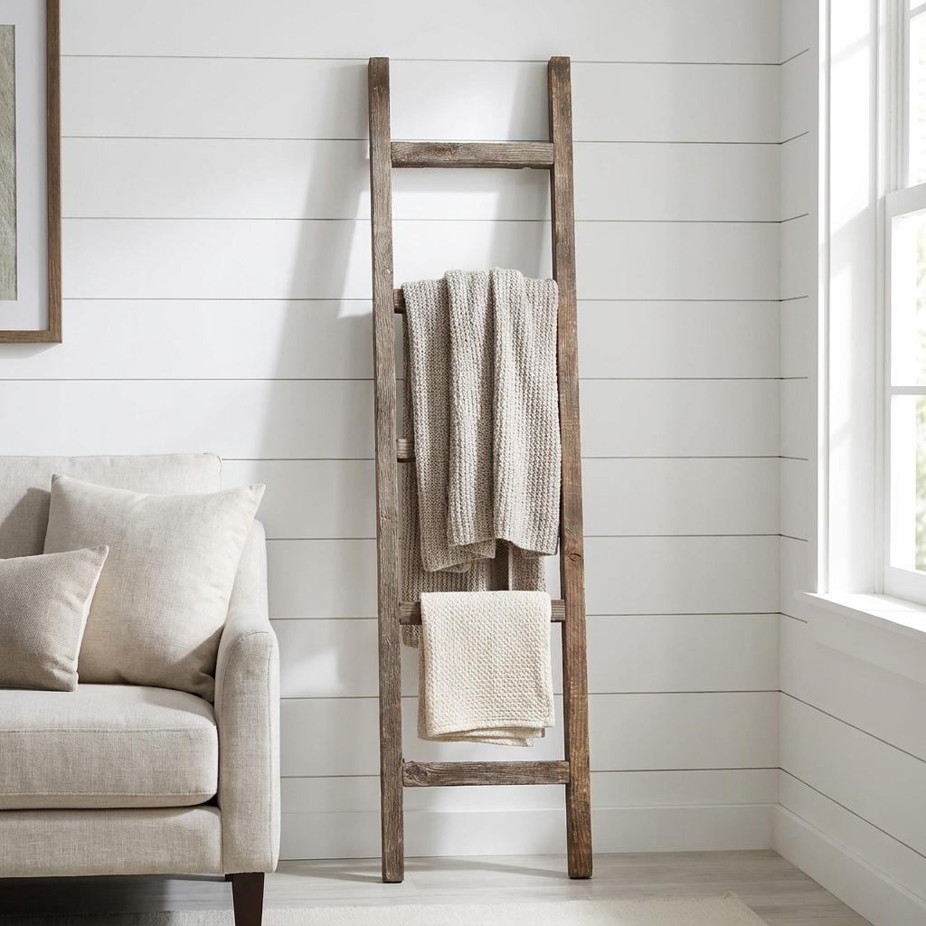 60" Espresso Distressed Solid Wood Five Step Ladder Shelf