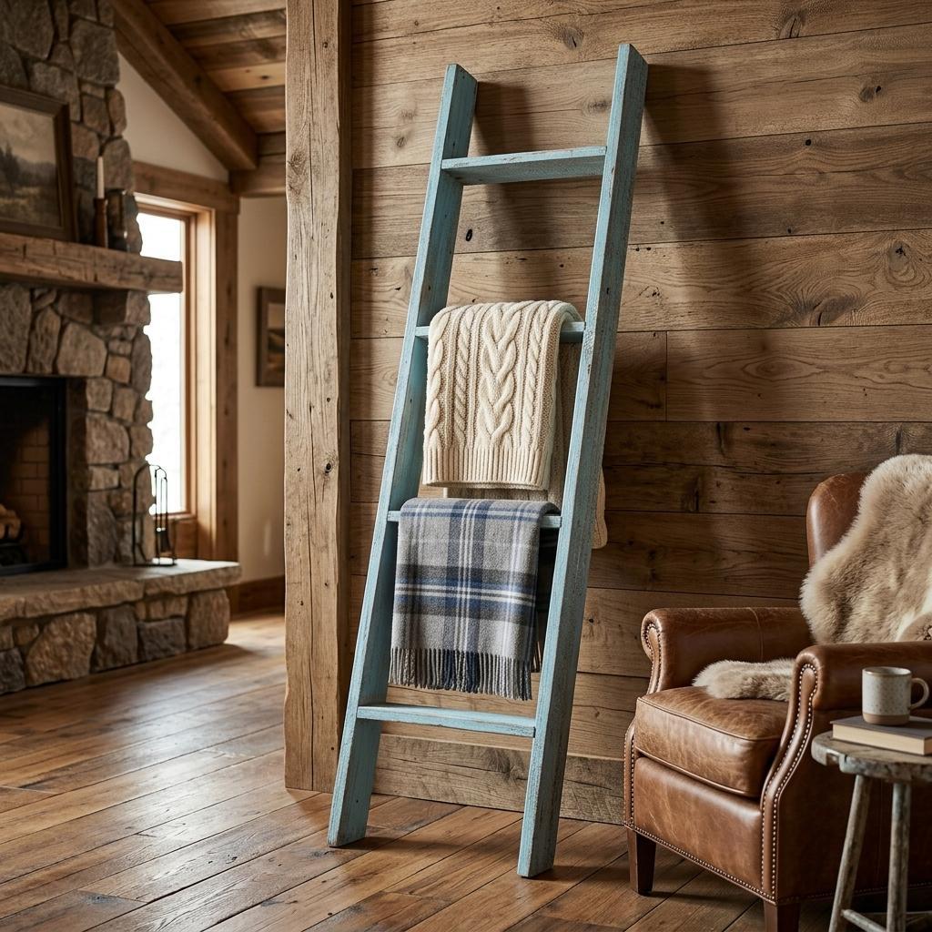 57" Turquoise Distressed Solid Wood Five Step Ladder Shelf