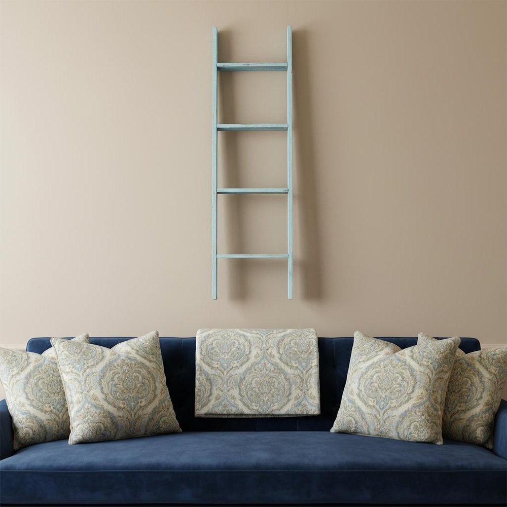 5 Step Rustic Turquoise Wood Ladder Shelf